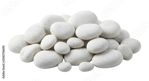 Decorative white pebble stone cluster isolated on transparent Background PNG 