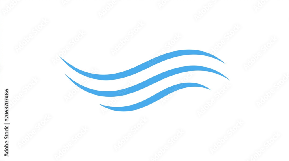 Fototapeta premium Blue wavy lines symbolizing wind or breeze in a flat design