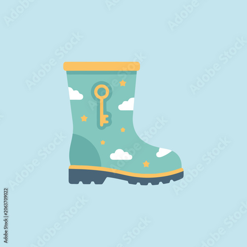 A flat illustration of a patterned rubber boot for rainy weather