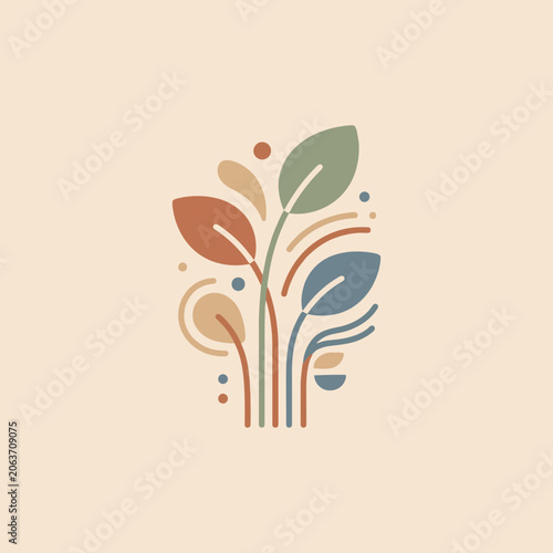 A minimalist illustration of stylized leaves on a soft background