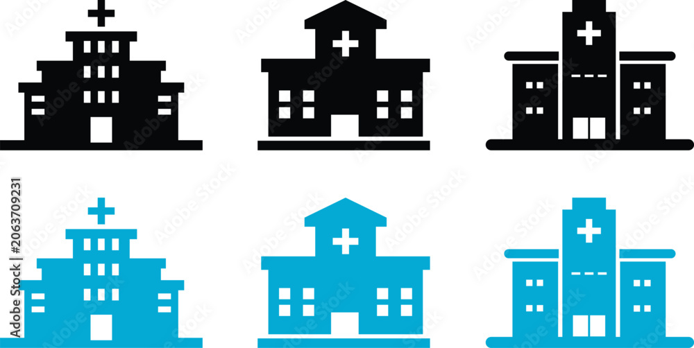 Obraz premium Hospital Building Icons Flat Vector Illustration With White Background.