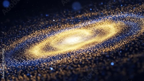 Vibrant Golden Spiral Galaxy Swirling in Deep Space with Cosmic Stardust Background.