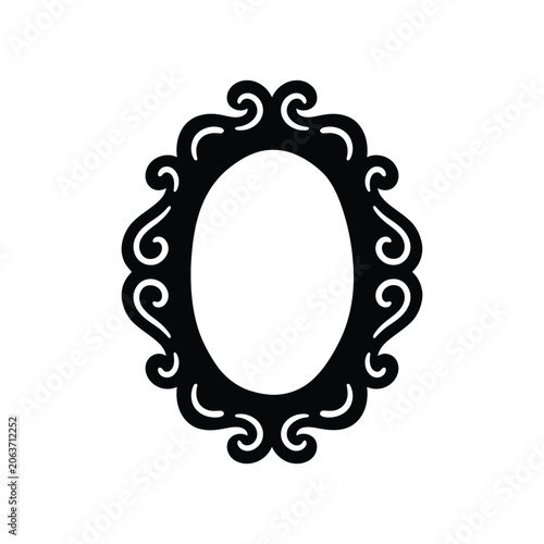 Ornate circular frame black line art on white background

