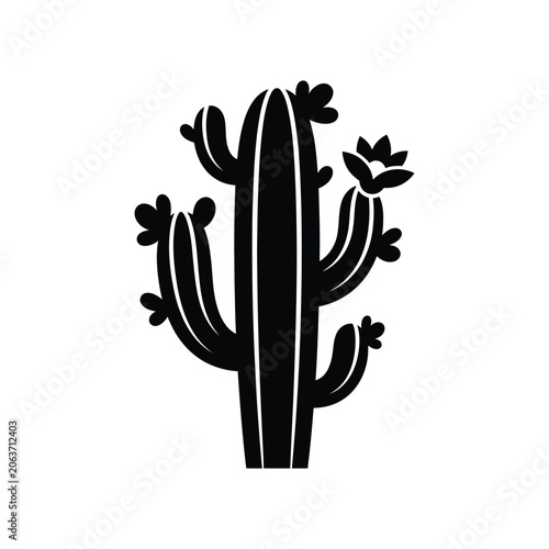Cactus Silhouette On White Background Minimalist Botanical Illustration