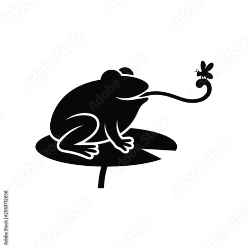 Frog Silhouette With Fly Minimalist Black And White Graphic