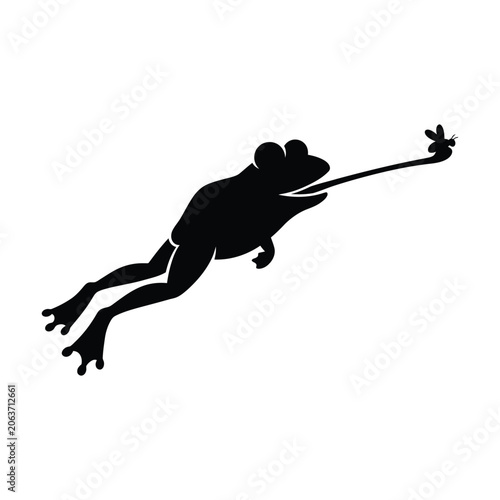Frog Silhouette In Motion Black Shape On White Background