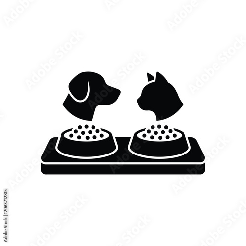 Dog And Cat Facing Each Other Silhouette Icon On White Background