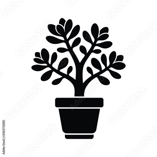 Potted Plant Silhouette On White Background Minimalist Icon