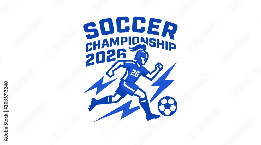 Obraz premium Blue soccer player running with lightning bolts logo.