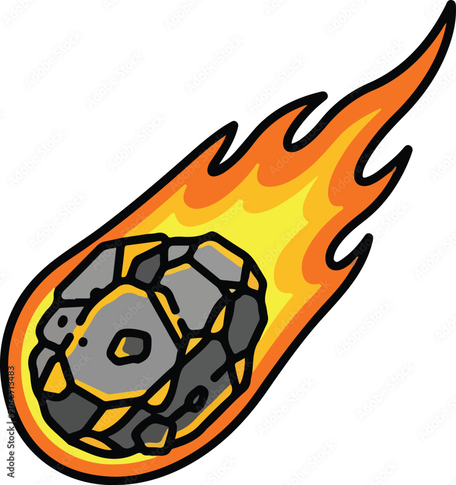 Fototapeta premium Meteor Cartoon Illustration with Fire on Black Background