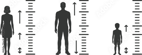 Obraz na płótnie Human height, measurement icons, ruler and person symbols for fitness evaluation height comparison health records and growth assessment