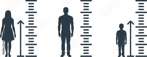 Fotografie Human height, measurement icons, person silhouette with ruler scale for growth tracking body size monitoring and health assessment