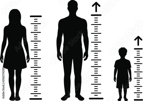 Obraz na plátně Human height, measurement icons, body measurement symbols representing growth monitoring anthropometric analysis and physical development tracking