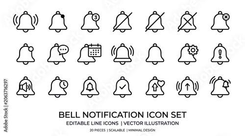 Bild auf Leinwand Notification icons set with various bell designs and alert symbols
