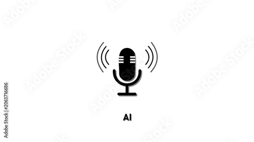 Minimalist ai voice assistant animation with microphone symbol for technology and artificial intelligence concepts