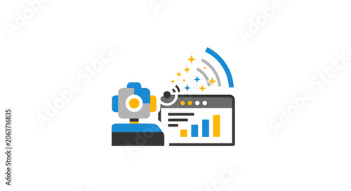 Colorful data analysis graph icons.
