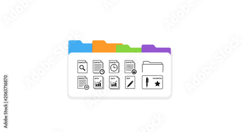 Colorful file folder icons on white.