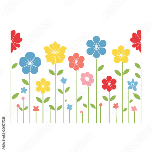 Colorful Flat Design Flowers and Butterflies Illustration