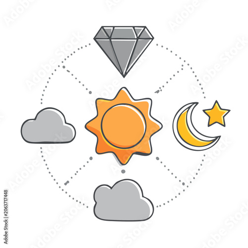 Flat design paper lantern with sun and clouds