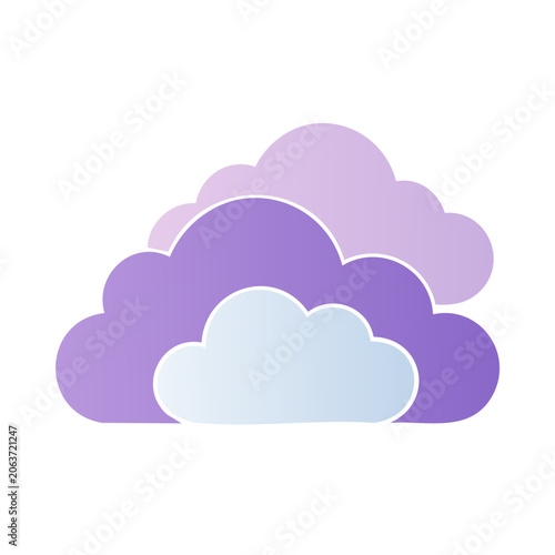 Flat design purple cloud with rain and thunder