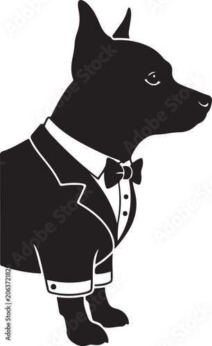 elegant dog in tuxedo bow tie vector illustration, Generative Ai