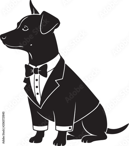 elegant dog in tuxedo vector illustration, Generative Ai