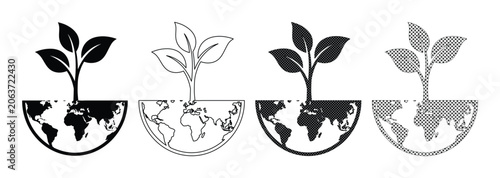 Foto Sustainable Earth plant growth vector icon set