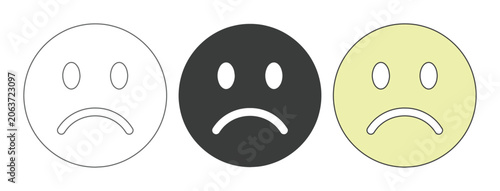 Photos Sad face emoji vector set, three distinct expressions of unhappiness and negativ