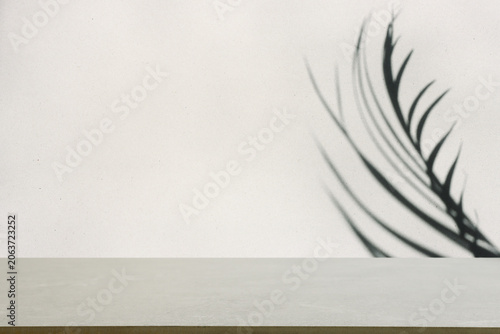 background with leaves and rustic empty table
