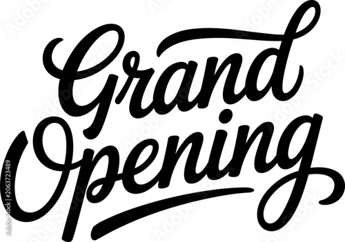 Grand opening elegant black script typography vector design isolated on white background for new business launch store celebration event