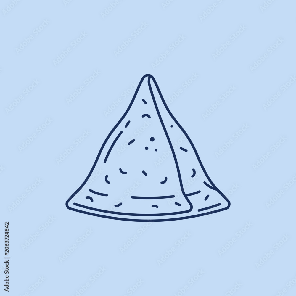 Fototapeta premium A simple line drawing of a triangular fried pastry snack item