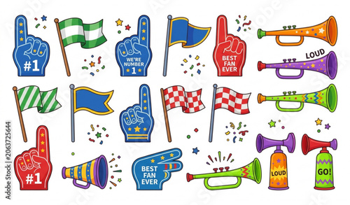 Photos Colorful soccer and football supporters equipment collection isolated on white background