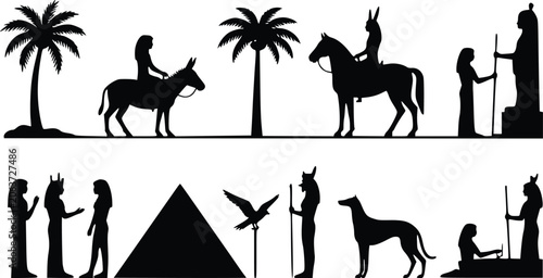 Tableau sur toile Ancient Egypt silhouettes vector collection set featuring pharaohs gods pyramid