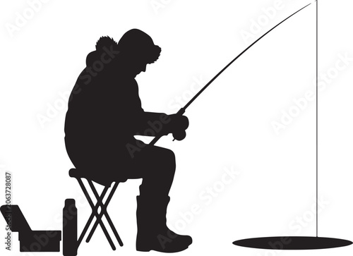 Φωτογραφία Ice Fishing Winter Outdoor Silhouette Vector