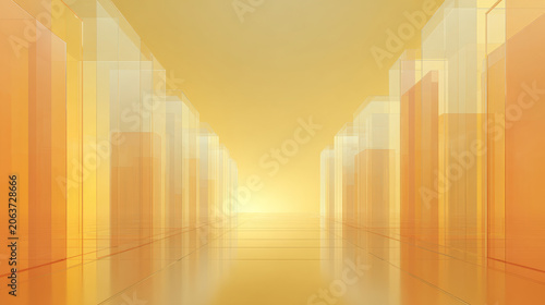 minimalist background, light orange gradient, 3d transparent glass buildings 