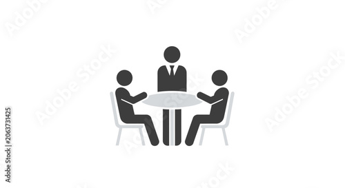 Business meeting icon, three corporate professionals sitting around round table vector