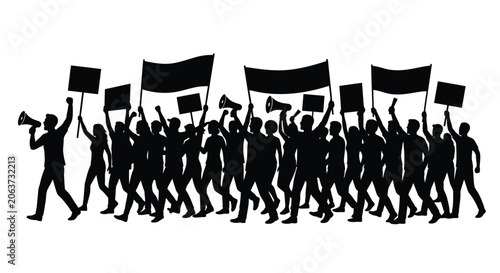 Tablou pe pânză A powerful solid black silhouette of a crowd marching in a protest