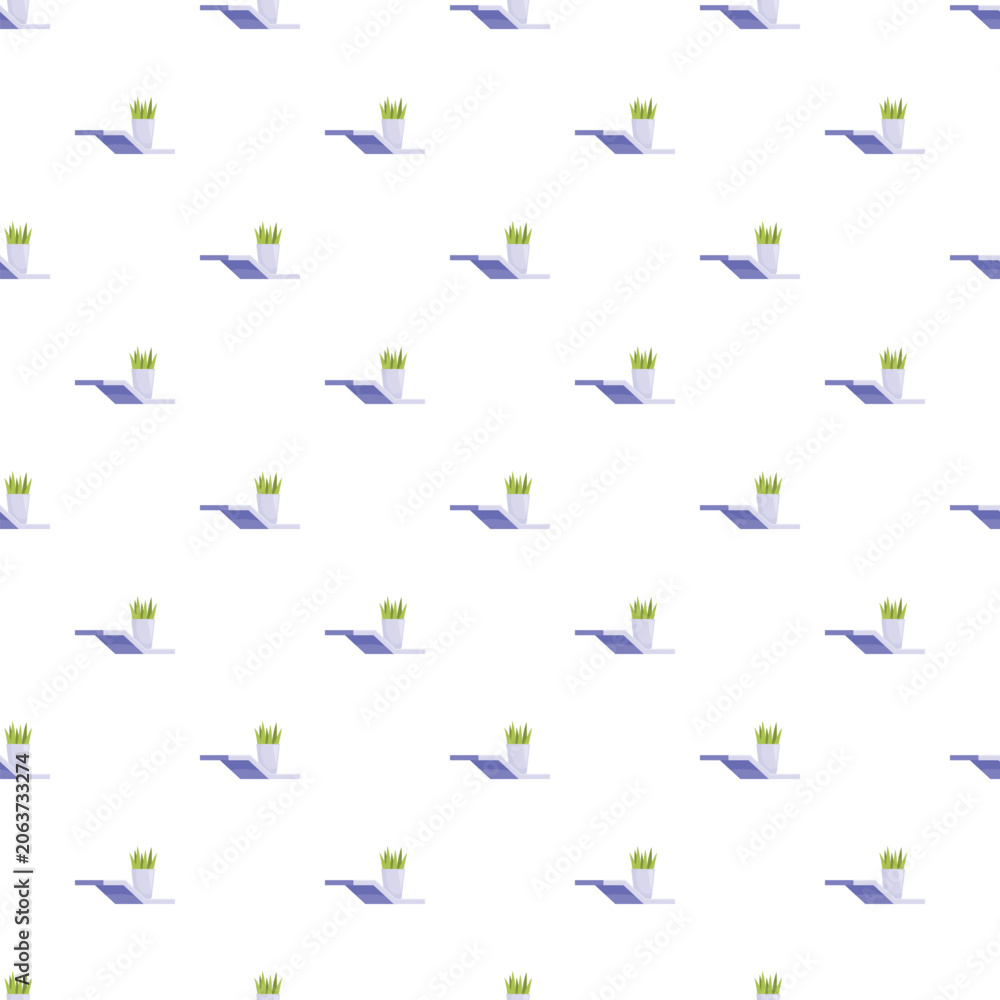 Fototapeta premium Potted plant on a shelf with shadow creating a seamless pattern on white background