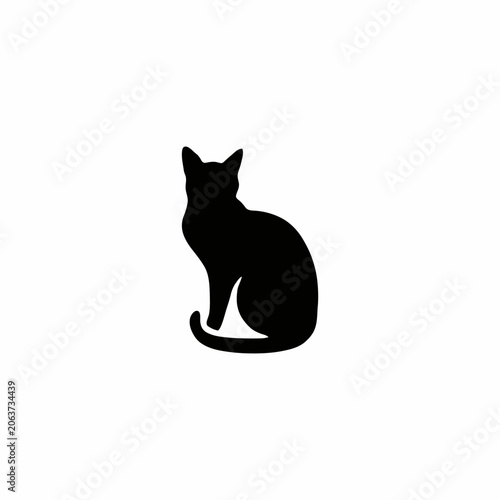 Black cat silhouette sitting on white background