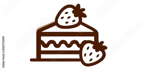 Minimalist strawberry cake slice icon with fresh fruit garnish