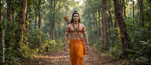 Lakshmana Walking Through Forest During Exile In Ramayana Epic Story generative ai