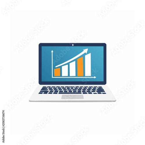 Flat design bar chart on laptop screen