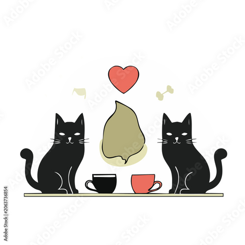 Flat design vector of two cats with heart and gift box