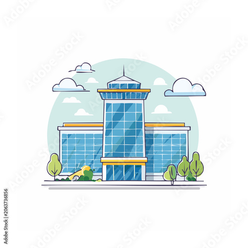 Flat design vector house with trees and lawn