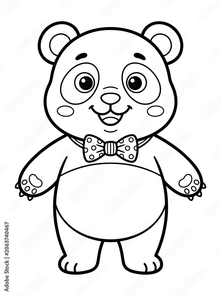 Obraz premium Cute panda bear, cartoon illustration, black and white, vector graphics, coloring book style