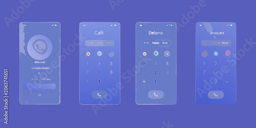 Smartphone call screen interface frosted glass effect blue gradient background
