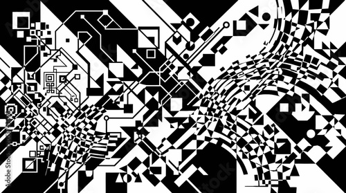Cuadro en lienzo Black and white abstract geometric shapes.