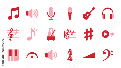 Cuadro en lienzo Collection of music icons and symbols representing sound, rhythm, and musical instruments