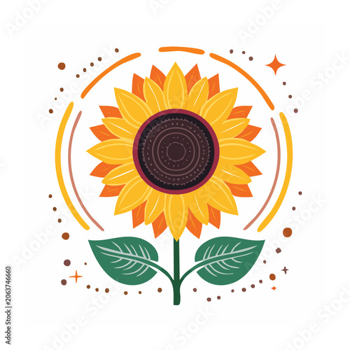 Flat design sun with flower and leaves vector