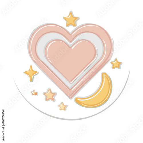 Pink heart with stars and crescent moon illustration